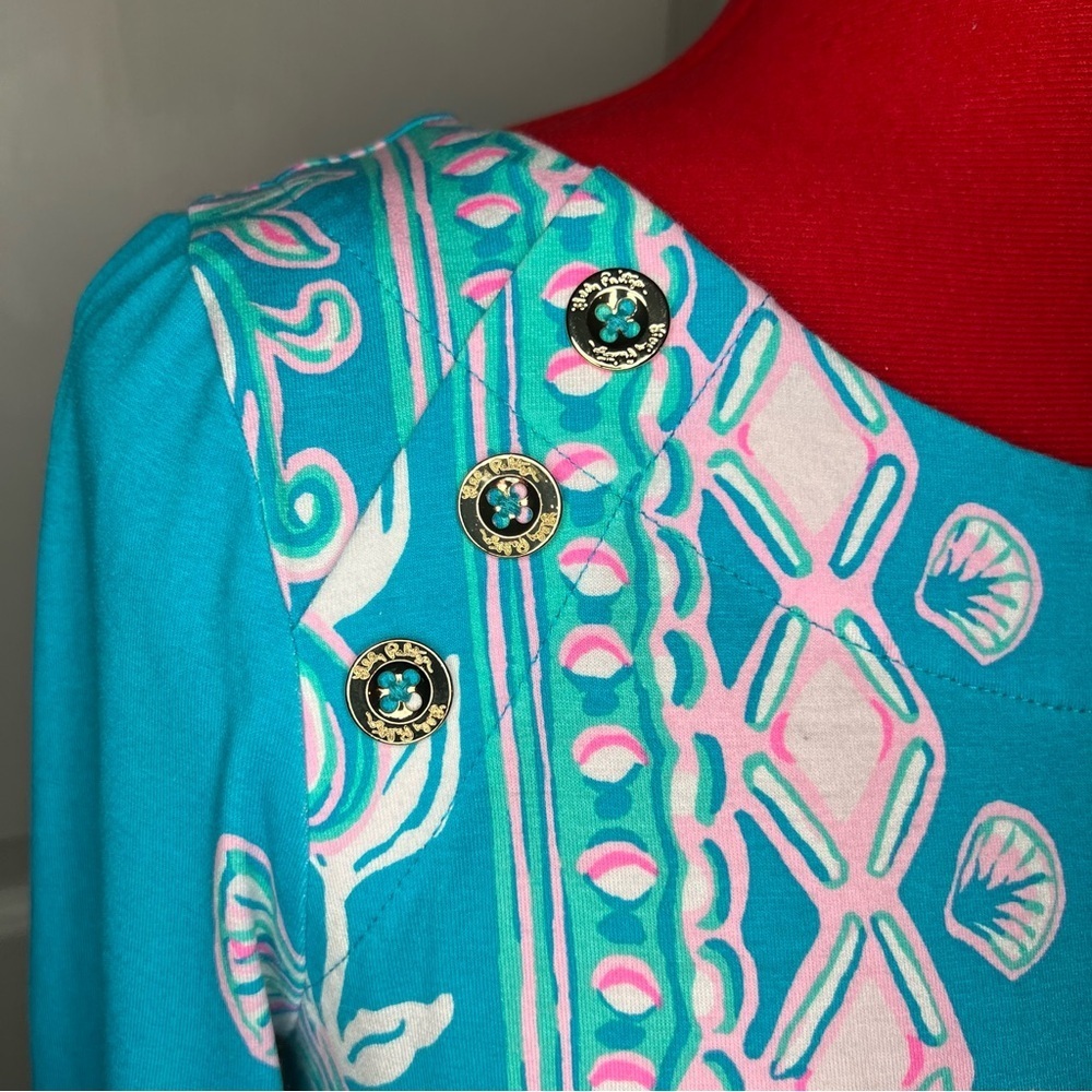 Lilly Pulitzer Tana Shift Dress Water Ya Waiting For Turquoise Teal Pink Women S - Picture 2 of 6